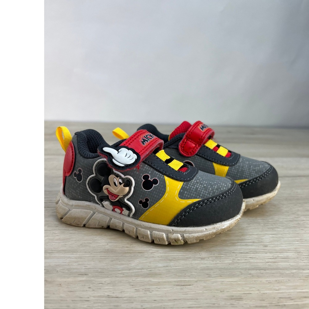 Disney Baby Toddler Mickey Mouse Shoes Size 5‎ Red Gray Yellow Hook Loop
